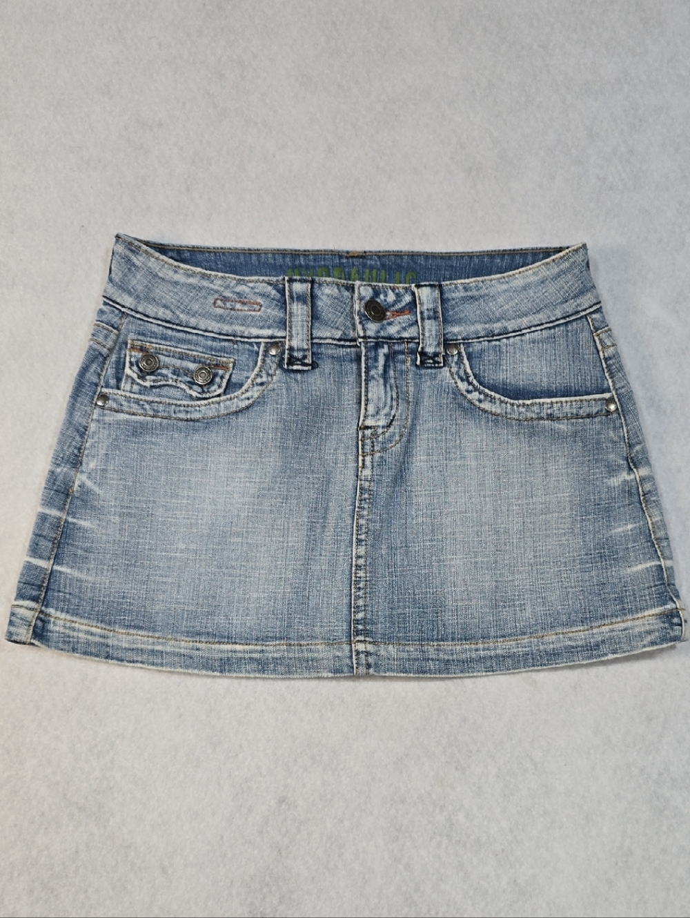 Hydraulic Light Blue Denim Mini Skirt